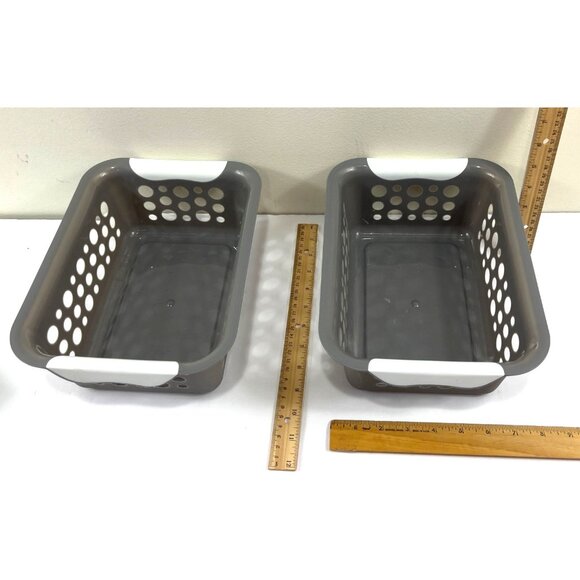 Set Of 2 Gray Plastic Storage Baskets With White Handles 79b - Picture 4 of 6